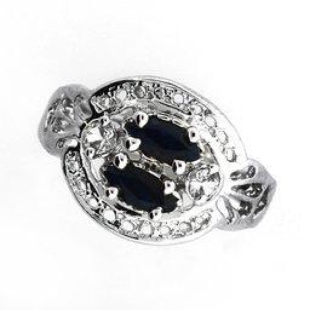 BLUE SAPPHIRE & TOPAZ PLATINUM OVER STERLING RING